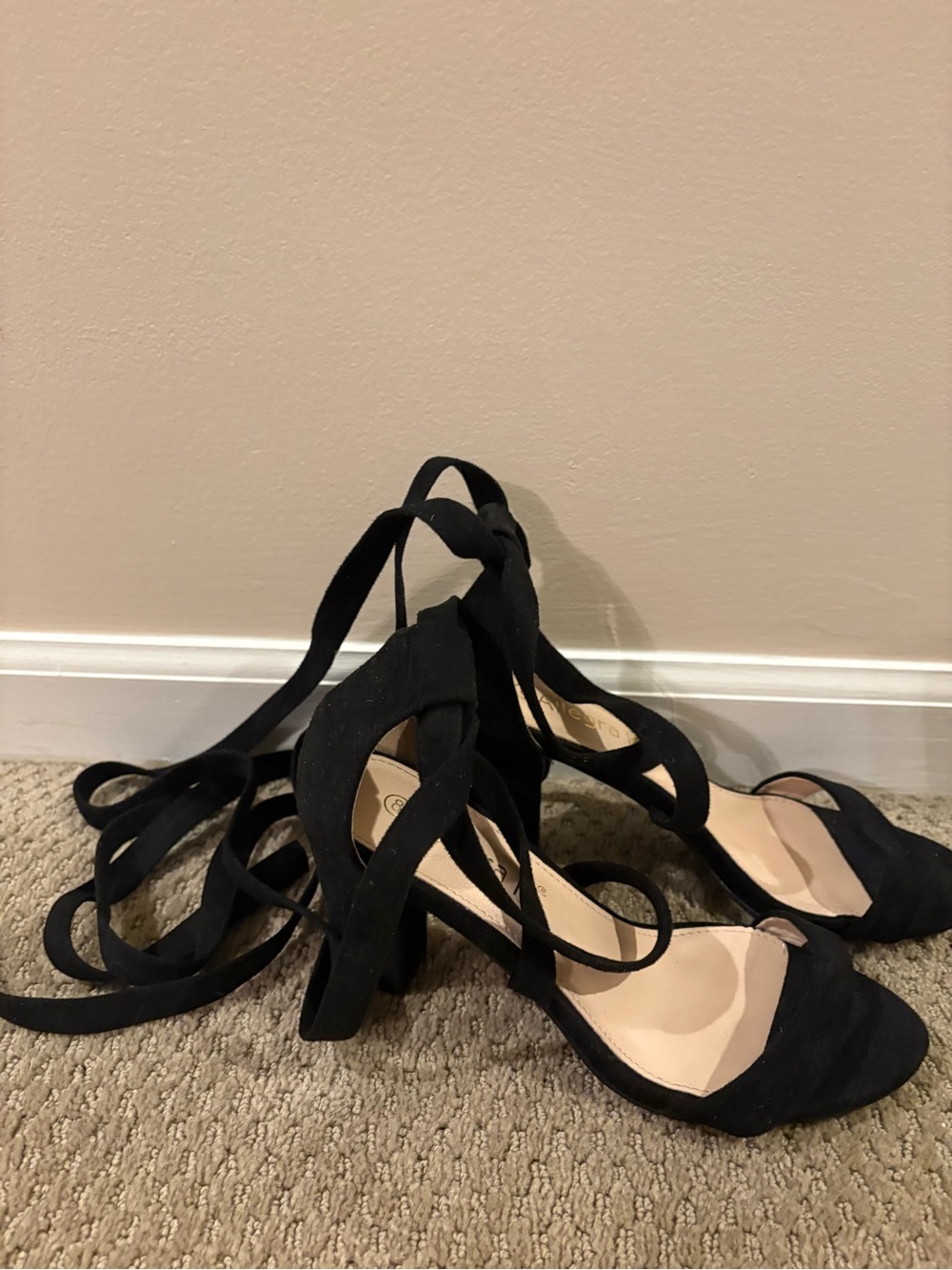 Allegra K women's black lace-up sandals.